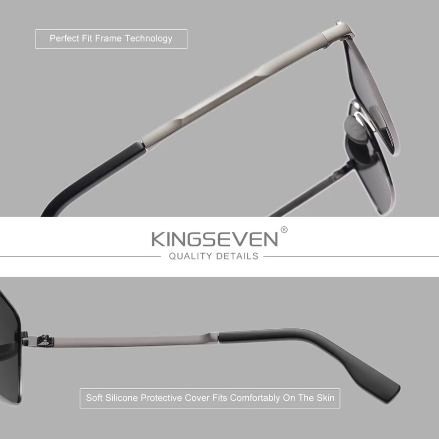 KINGSEVEN Sonnenbrille, rechteckig, Vollrand, Metall, Unisex, polarisiert - Bild 2