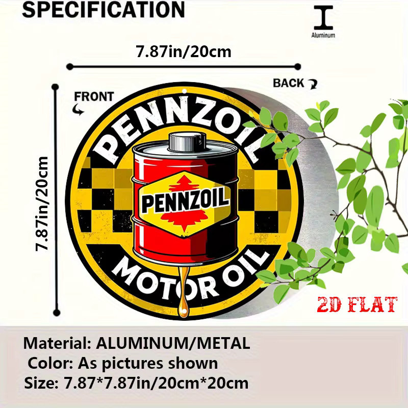 Pennzoil Rundes Aluminiumschild im Racing Design als Retro Wanddeko aus Metall, Schwarz & Gelb, Durchmesser: 20 cm - Bild 2