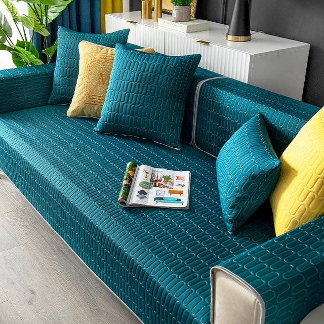 BC-Warm Home Ecksofa-Bezug aus Eis-Seide, L-förmiger Sofabezug in Türkis, rutschfest und elastisch, Breite: 70 cm, Länge: 180 cm - Bild 1