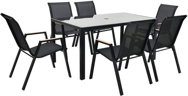 POCOline Gartensitzgruppe aus Stahl mit Glastisch und Textilene-Gewebe in Schwarz - Bild 1