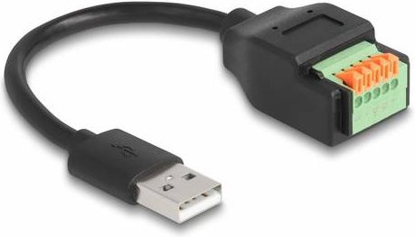 Delock USB 2.0 Kabel mit USB-A Stecker und 5 Pin Terminalblock, Schwarz, 0,15 m - Bild 1