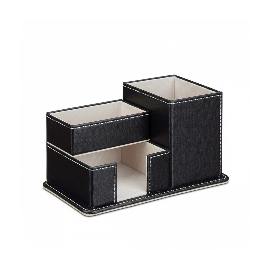 Relaxdays Stiftehalter aus Kunstleder mit 4 Fächern in Schwarz, B/T/H: 10 x 18 x 12 cm - Bild 2