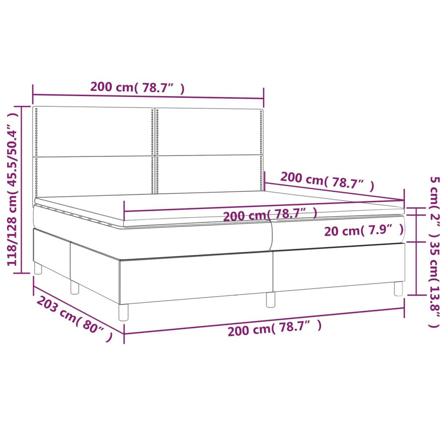 vidaXL Boxspringbett mit Matratze Hybrid-Design Dunkelgrau B/T/H: 200 x 200 x 128 cm - Bild 3