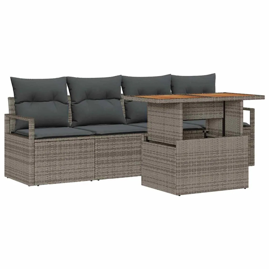 vidaXL Garten-Sofa-Set 5-tlg aus Poly Rattan und Stahl in Grau mit integriertem Stauraum und Polstern - Bild 2