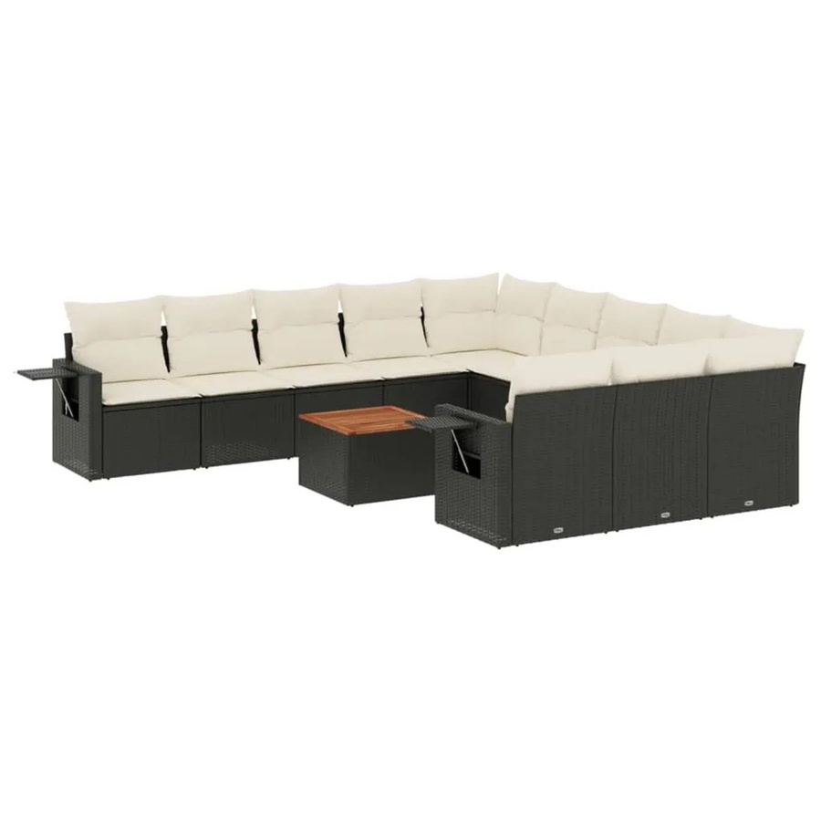 vidaXL 12-teilige Garten-Sofagarnitur in L-Form aus Polyrattan mit Kissen und Couchtisch, Schwarz - Bild 2
