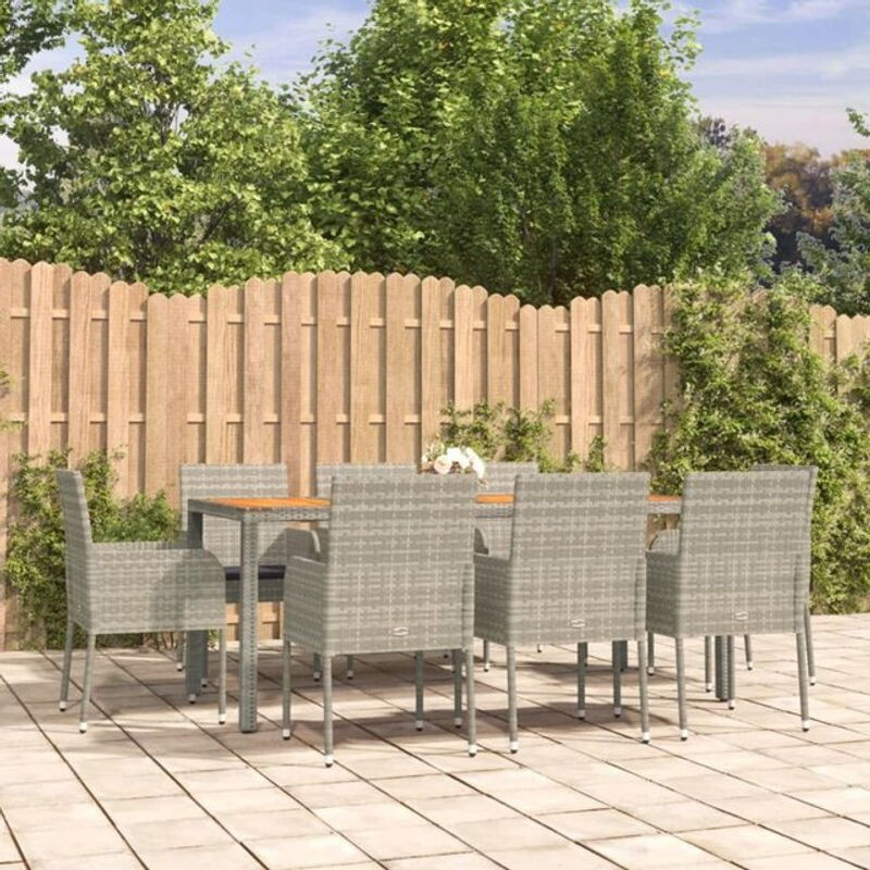 9-teiliges Gartenmöbel-Set Vidaxl aus Polyrattan mit Kissen in Grau - Bild 1