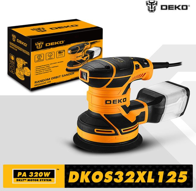 DEKO Exzenterschleifer DKOS32XL125 in Orange mit 320 W Leistung und 14000 U/min für Heim-DIY und Polierarbeiten - Bild 1