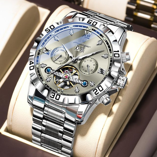 POEDAGAR Armbanduhr, Automatik, Edelstahl, silber/grau, Herren - Bild 1