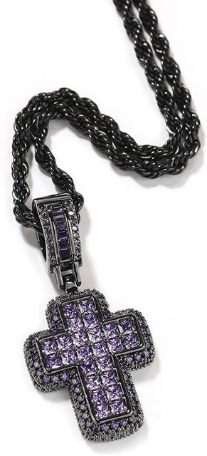 YULIN Anhänger Kreuz Halskette, Edelstahl, Zirkonia, Schwarz, Herren, 50cm - Bild 1
