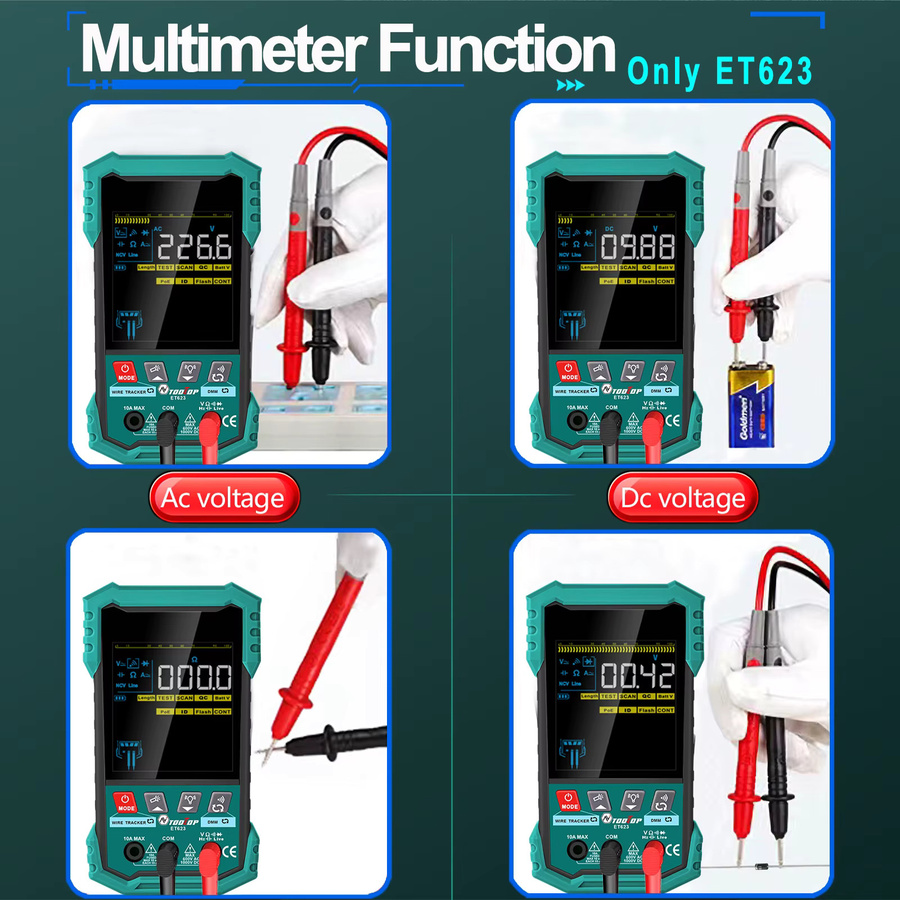 TOOLTOP 2-in-1 Multifunktions-Netzwerkkabeltester mit 3,2-Zoll-Display für LAN-Kabelkartierung, POE-Test und NCV-Multimeter - Bild 4
