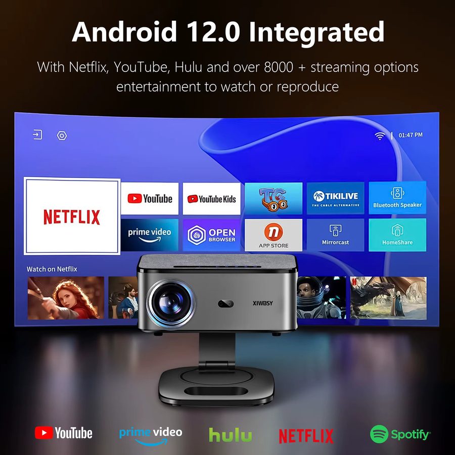 XIWBSY 4K Outdoor-Projektor mit 40000 Lumen, Smart-Projektor mit Autofokus, 8K Video Unterstützung, WiFi6 und Bluetooth 5.3 für dein Heimkino - Bild 2