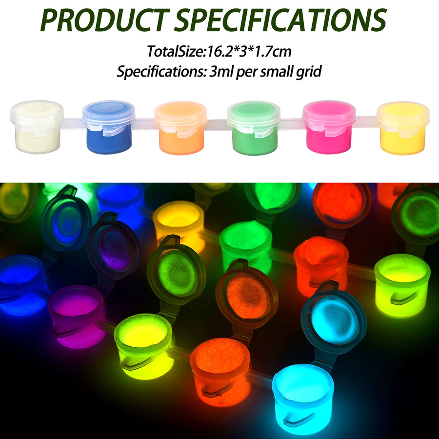 6 Farben Acryl Fluoreszierende Farben im Set für DIY Malerei und Graffiti, Glow in the Dark Kunstmaterialien in Multicolour - Bild 2