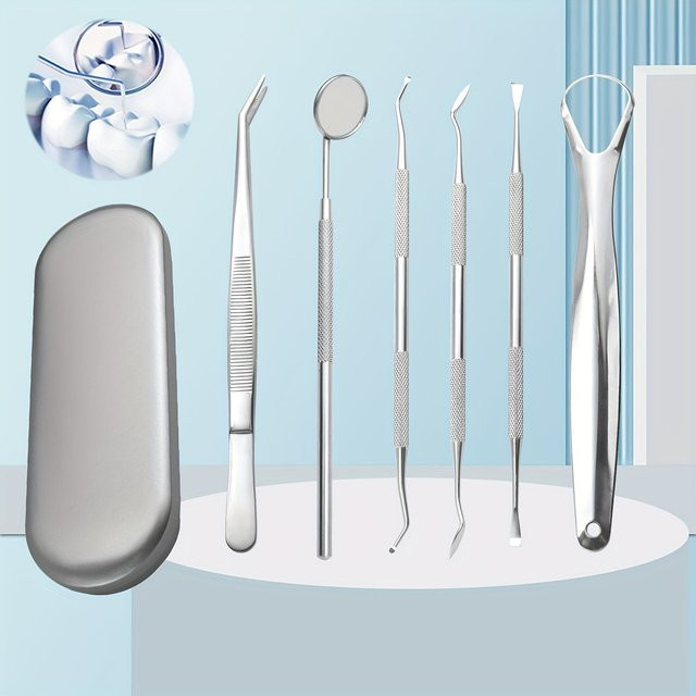YJYIBEI Zahnhygieneset aus Edelstahl, 6-teilig, Silber, Unisex - Bild 1