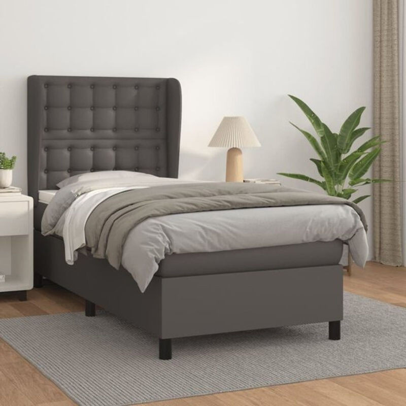 vidaxl Boxspringbett mit Matratze in Grau aus Kunstleder mit Massivholz B/T/H: 80 x 200 x 118 cm - Bild 1