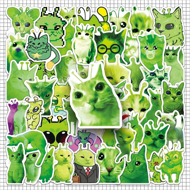 Rspctou Alien-Katzen-Aufkleber, grün, 10-teiliges Set - Bild 1