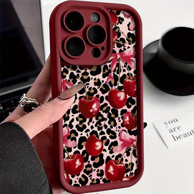 High-Edge-TPU-Anti-Drop-Handyhülle mit Leopardenmuster, Schleife und Kirschmuster in Multicolor für iPhone 11 bis iPhone 17 Pro Max Serien - Bild 1