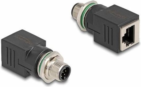 Delock M12 auf RJ45 Netzwerk Adapter A-kodiert 8 Pin, Schwarz - Bild 1