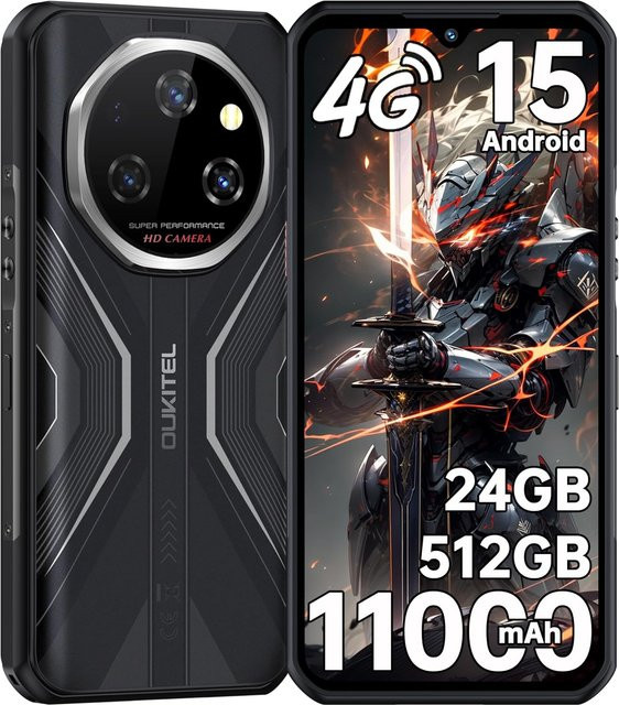 OUKITEL WP55S Smartphone Schwarz mit 512 GB Speicher, 24 GB RAM, 11000mAh Akku und 6,6 Zoll Display, Android 15, 64MP Kamera - Bild 1