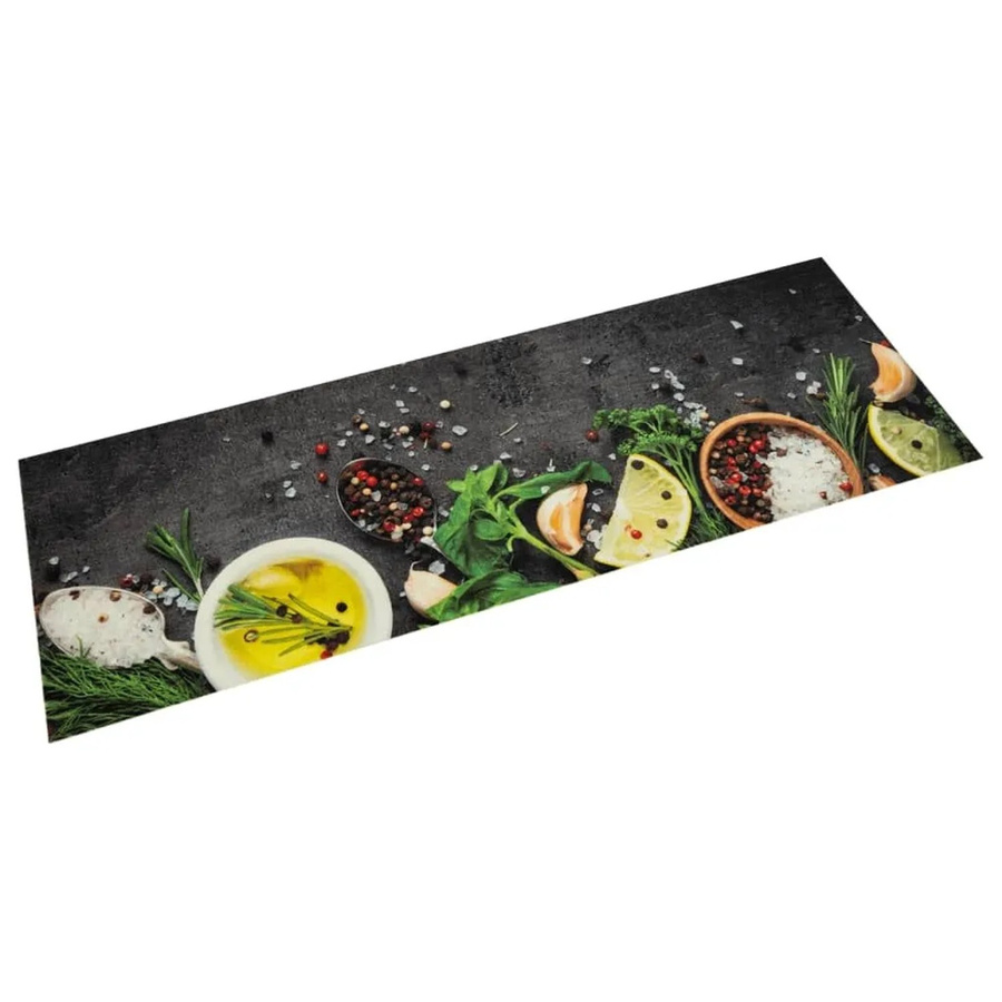 vidaXL Küchenteppich mit Gewürzdruck in Dunkelgrau, Waschbar und Rutschfest, Samt, B: 45 cm, L: 150 cm - Bild 2