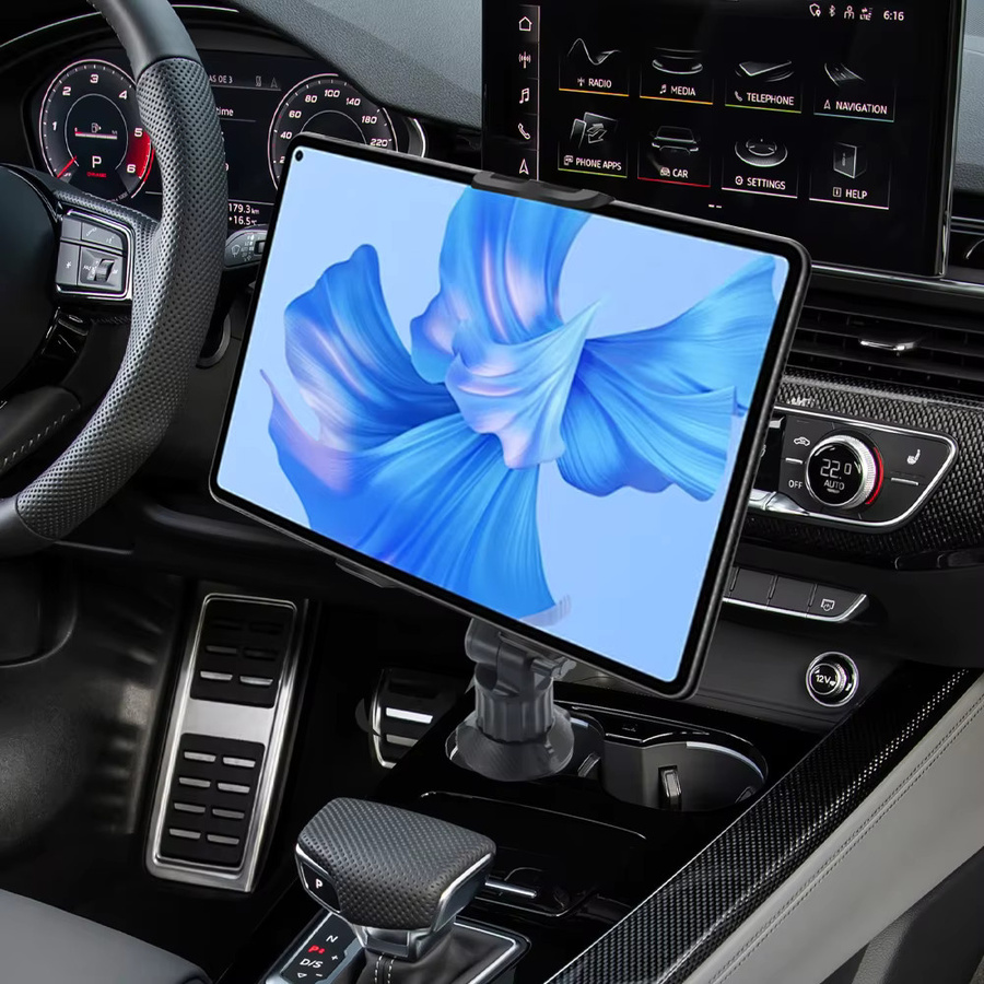 Universal 360 Grad Auto-Becherhalter mit Tablet- und Smartphone-Halterung aus ABS-Material in Schwarz - Bild 2