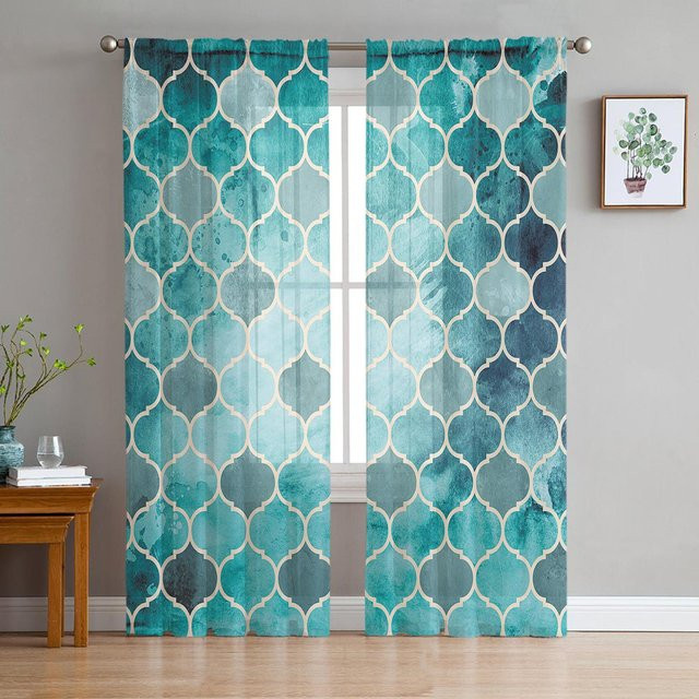Super Six Marokko Tüllvorhang Chiffon Transparent Blau B: 135 cm, H: 114 cm - Bild 1
