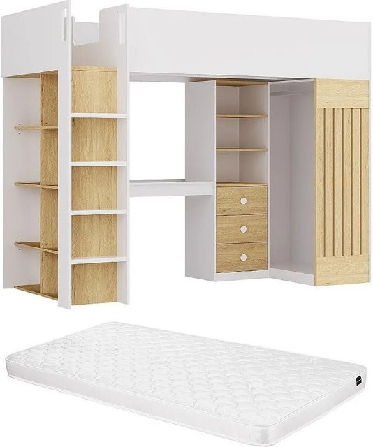 Vente-unique Hochbett Lorinti in Naturfarben Hell und Weiß, Höhe: 235 cm - Bild 1