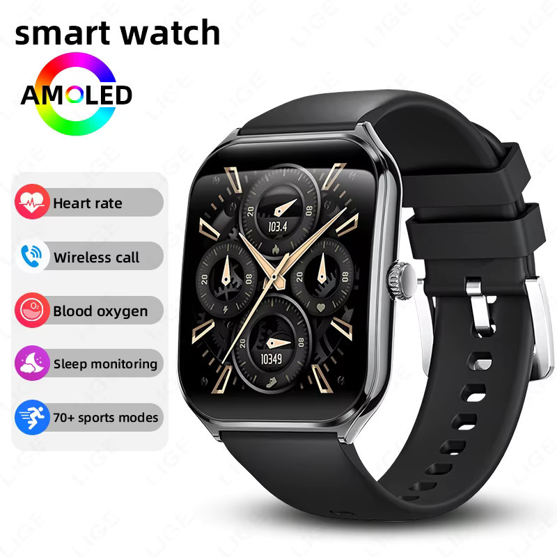 LIGE Smartwatch für Herren in Schwarz mit 1,96 Zoll AMOLED HD Display, Anruf-Erinnerung, kompatibel mit Android und iOS - Bild 5