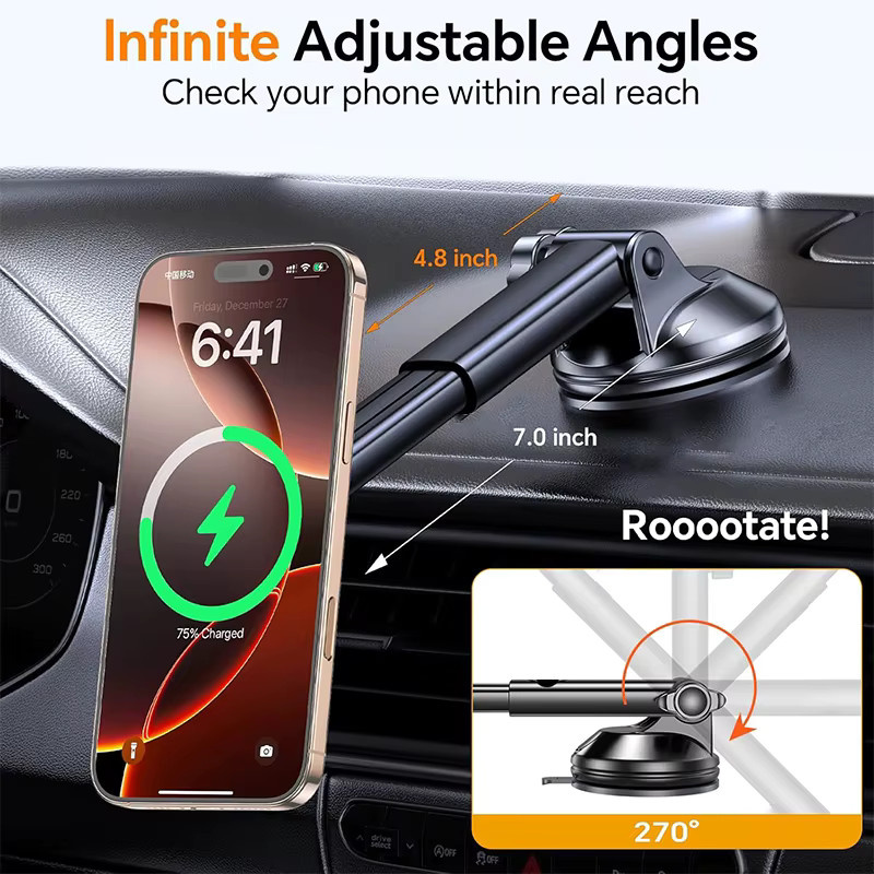 UYUXIO Magnetische Autohalterung mit 15 W Schnellladung für das Armaturenbrett oder die Windschutzscheibe, Kabelloses Ladegerät in Schwarz - Bild 2