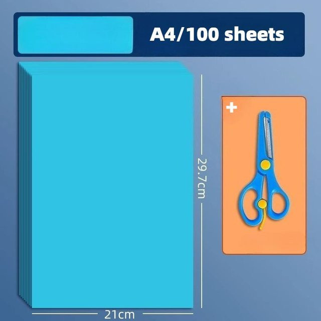 100 Stück Origami Bastelpapier Set für Kinder in 10 Farben, A4 Konstruktionspapier für DIY Bastelarbeiten und Kranich-Faltung, Blau und Mehrfarbig - Bild 1