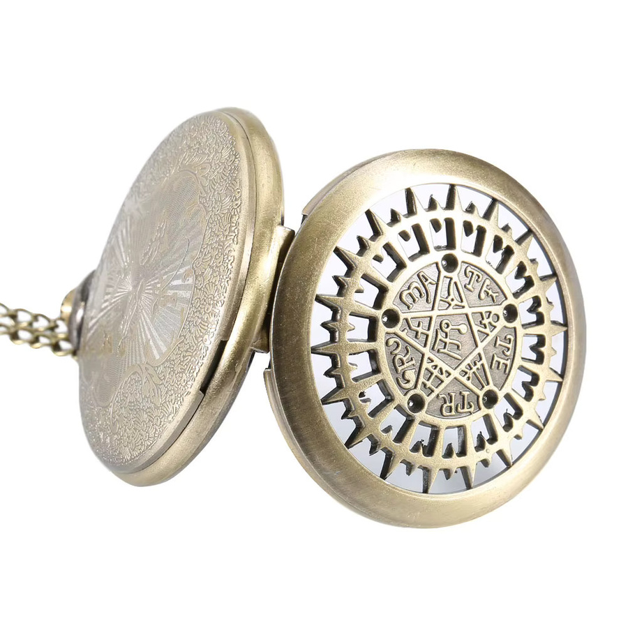 Taschenuhr Anhänger Halskette, Quarz, Messing, Gold, Unisex - Bild 3
