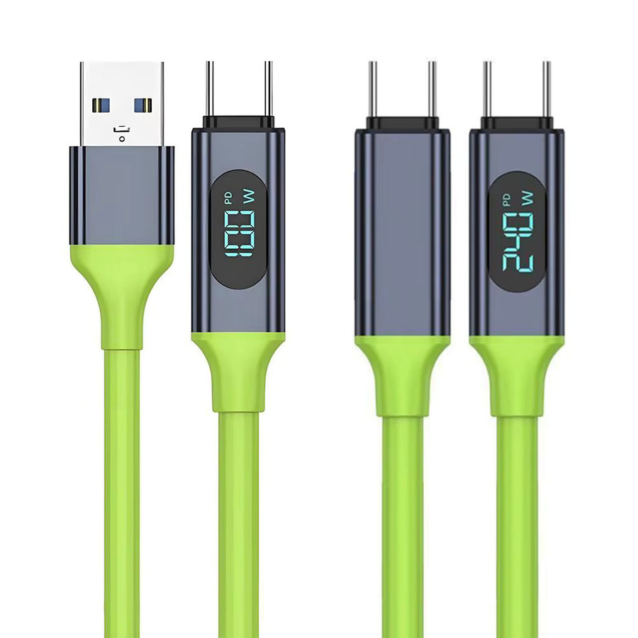 USB-C-Ladekabel mit digitaler Anzeige und USB-A-Adapter, 240 W Schnellladefunktion, Grün, Länge: 1,5 m - Bild 4