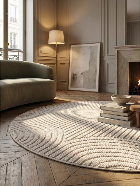 Flachgewebe-Teppich Kadima Design mit Hoch-Tief-Bögen in Beige, B/B/H: 120 x 120 x 1 cm - Bild 1