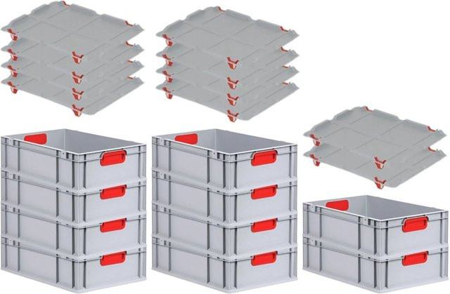 PROREGAL Spar Set 10x Eurobox Nextgen Color mit Auflagedeckel und Schiebeschnappverschlüssen, Farbe Rot, H x B x T: 17 x 40 x 60 cm - Bild 1