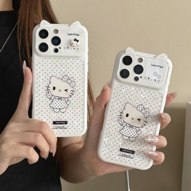 Sanrio Hello Kitty Handyhülle mit 3D Ohren und Polka Dot Design in Weiß für iPhone 17 Pro 16 15 16 Pro 15 Pro Max - Bild 1