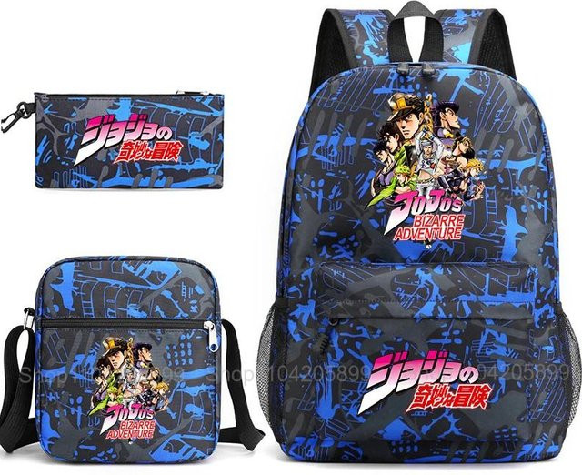 Bandai JoJo's Bizarre Adventure Rucksack Set für Teenager in Blau mit Umhängetasche und Federmäppchen - Bild 1
