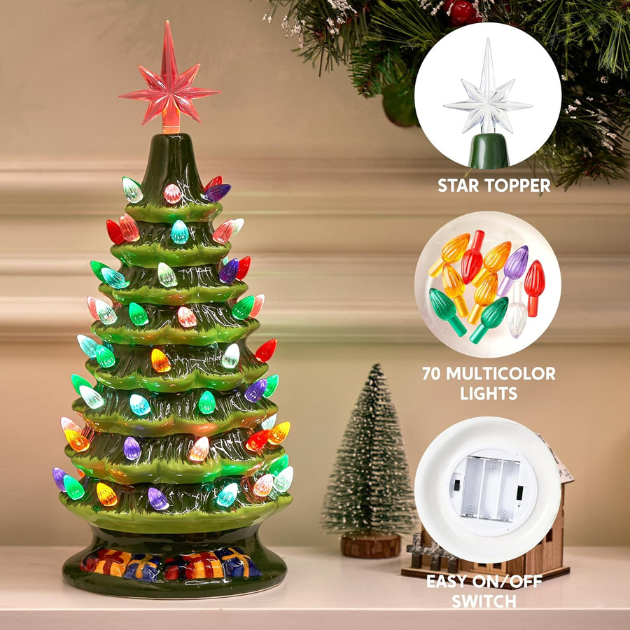 Handbemalter Keramik-Tisch-Weihnachtsbaum von Discover Intime mit 70 mehrfarbigen Lichtern, Höhe: 38,1 cm - Bild 4
