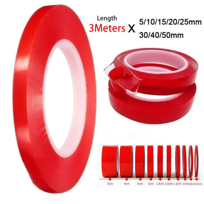 Doppelseitiges PET-Klebeband transparent mit roter Schutzfolie, 3 m Länge, Breite: 50 mm - Bild 5