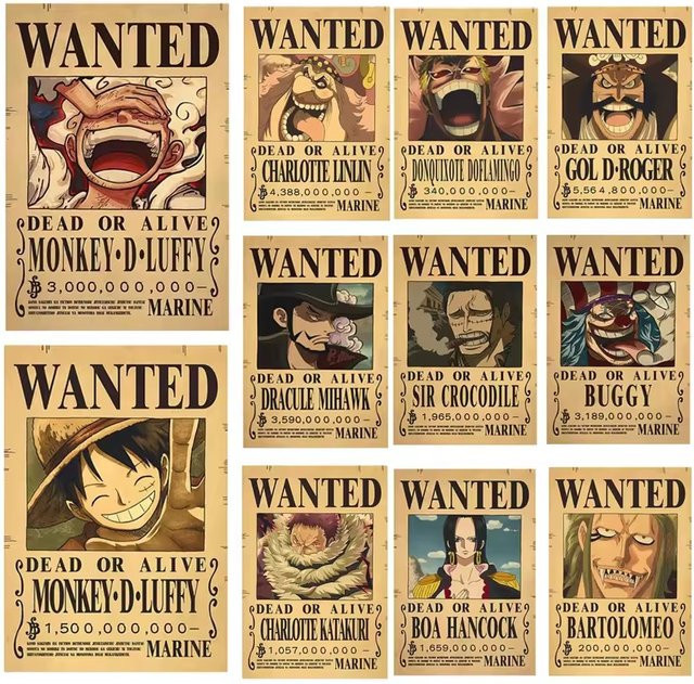 Bandai One Piece Wanted-Plakate, Wanddekoration, Vintage, Mehrfarbig - Bild 1