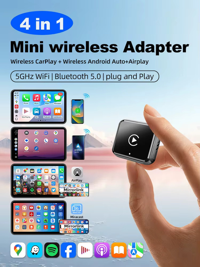 Grandnavi 4-in-1 Dongle Kabelloser CarPlay und Android Auto Adapter mit WLAN und Bluetooth in Schwarz - Bild 7