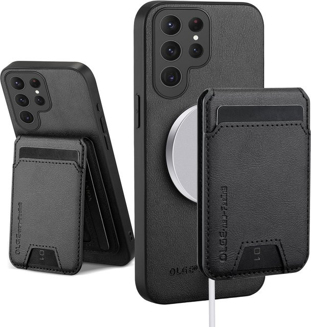 Magnetische Lederhülle mit Kartenhalter und Ständer für Samsung Galaxy S25 S24 S23 S22 S21 S20 Ultra Plus FE Edge in Schwarz - Bild 1