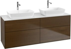 V&B Waschtischunterschrank Finion in Walnuss Furnier mit weißer Ablage B: 160 cm, T: 60 cm, H: 50,1 cm - Bild 1