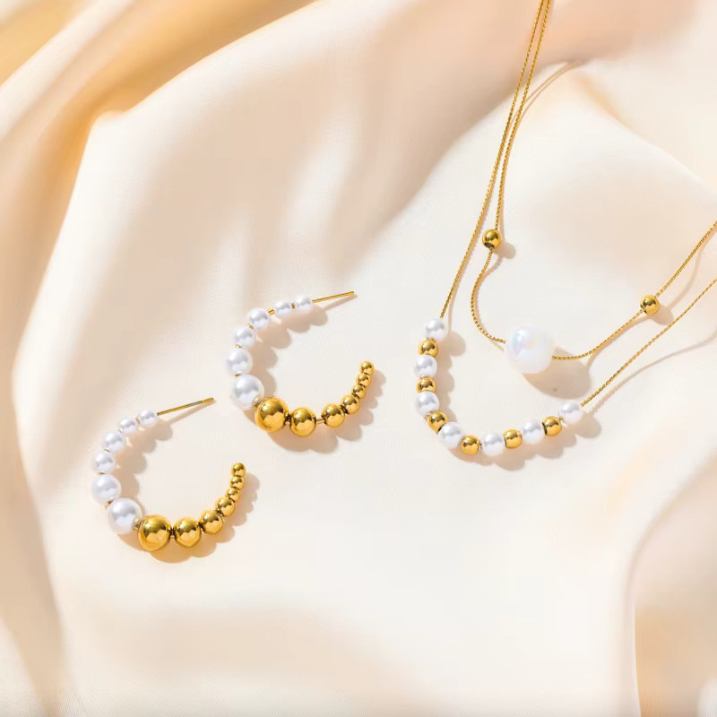 EILIECK Schmuck-Set Edelstahl, Perle, Gold, Damen - Bild 2