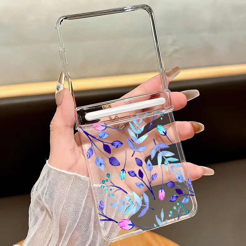 Magnetische Adsorptions-Handyhülle für Samsung Galaxy Z Flip6 und Z Flip5 mit buntem Blattdruck in Multicolour und Transparent - Bild 2