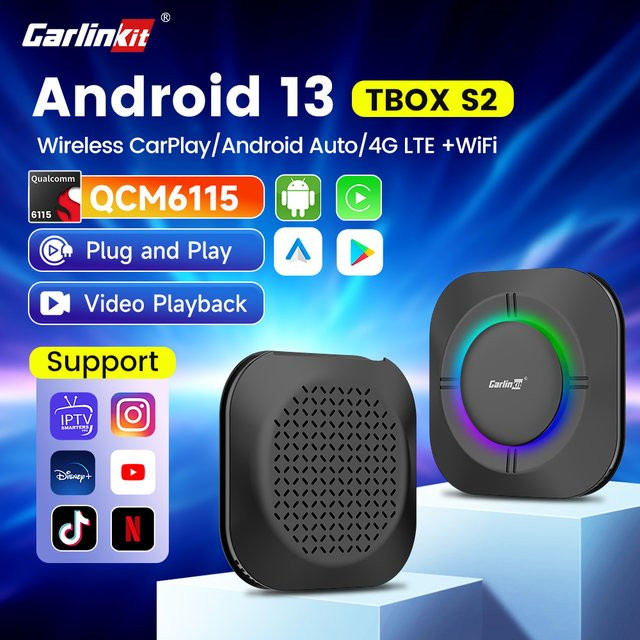 Carlinkit CarPlay Ai Box Schwarz mit Netflix und YouTube für Audi Mazda Toyota, Drahtloses Android Auto und CarPlay, Qualcomm 6115, 128G - Bild 1