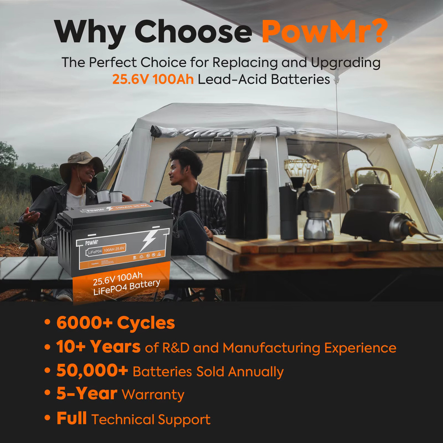 PowMr LiFePO4 Lithium-Eisenphosphat Batterie mit integriertem BMS für Solarstromspeicher, Wohnmobil und Boot, Farbe: Schwarz - Bild 6