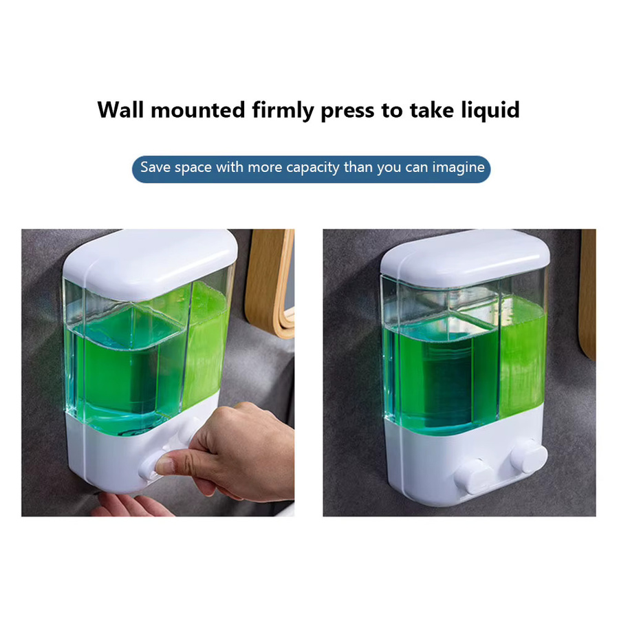 APWIKOGER Wandmontierter Flüssigseifenspender für Badezimmer und Dusche mit Pumpmechanismus, 500 ml oder 1000 ml, Kunststoff, Farben: Grau oder Weiß - Bild 2