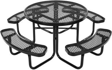 VEVOR Picknicktisch-Set aus beschichtetem Stahl mit 4 Bänken, runder Gartentisch mit Schirmloch in Schwarz, wetterfestes Gartenmöbel-Set für Terrasse und Hinterhof - Bild 1