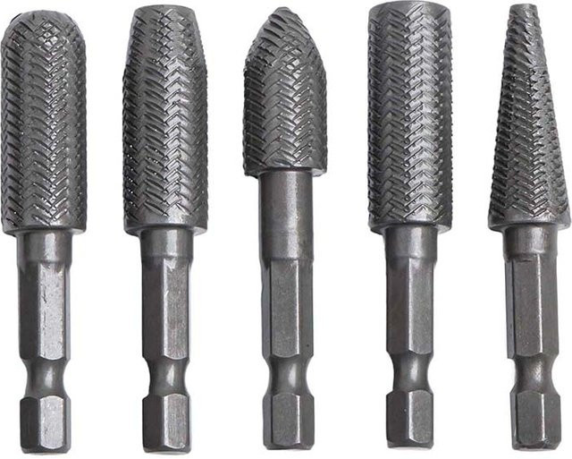 Doxa 5er Set Rotary Raspel mit 1/4 Zoll Sechskant Schaft aus Stahl für Bohrer Bits zum Schleifen und Gravieren - Bild 1