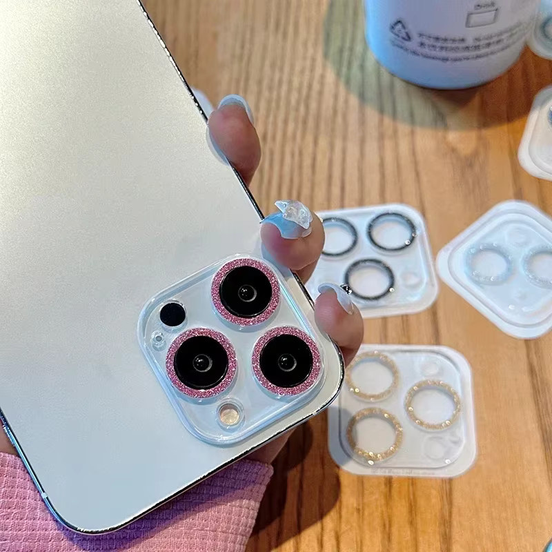 NMEGOU Kamera Objektiv Schutz Hülle mit Bling Glitter Effekt für iPhone 17 Air 16 15 14 Pro Max Plus 13 Mini in Transparent Gold - Bild 4