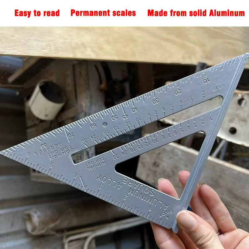 Dreieck-Lineal Messwerkzeug aus Aluminiumlegierung in Silber für die Holzbearbeitung, Metrisches Zimmermanns-Winkelset - Bild 3